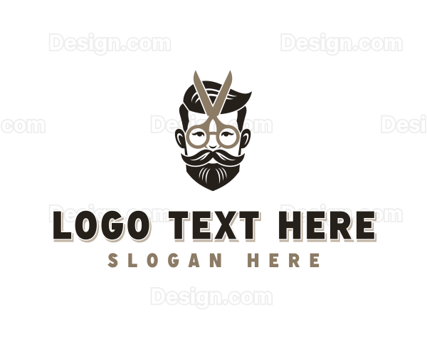 Hipster Beard Scissors Logo