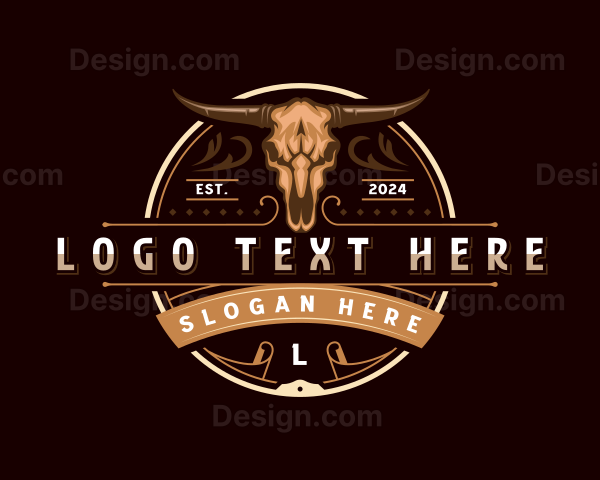 Elegant Bull Skull Horn Logo