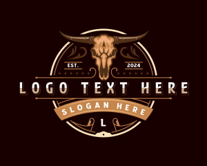 Elegant Bull Skull Horn logo