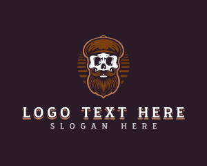 Beard Skull Hipster logo design