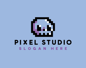 Skull Pixel Retro logo design