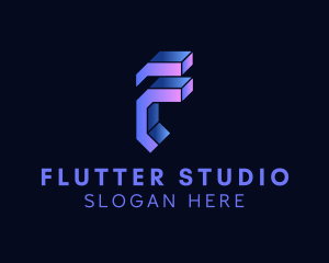 3D Gradient Tech Studio Letter F logo design