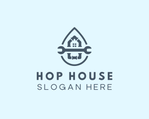 Pipe Wrench House Plumbing logo design