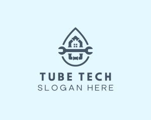 Pipe Wrench House Plumbing logo design