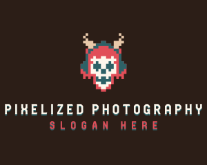 Arcade Pixel Skull logo design