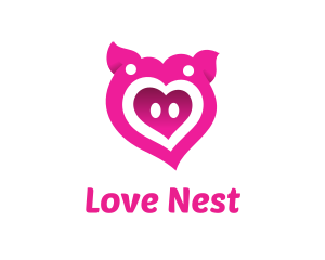 Pink Pig Love Heart logo design