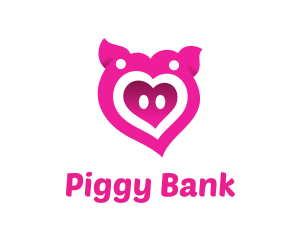 Pink Pig Love Heart logo design