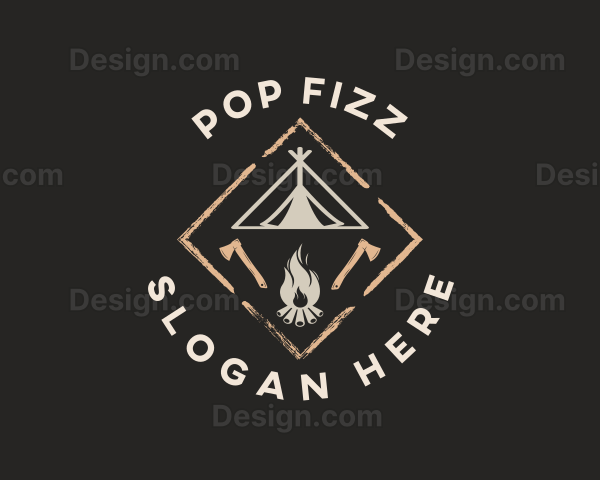 Camping Tent Bonfire Logo