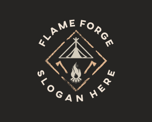 Camping Tent Bonfire logo design