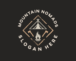 Camping Tent Bonfire logo design