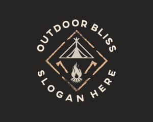 Camping Tent Bonfire logo design