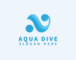 Aqua Wave Letter N logo