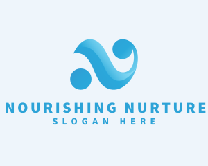 Aqua Wave Letter N logo design