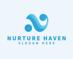 Aqua Wave Letter N logo design