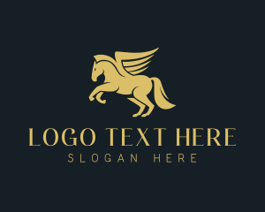 Gold Winged Horse Pegasus logo design