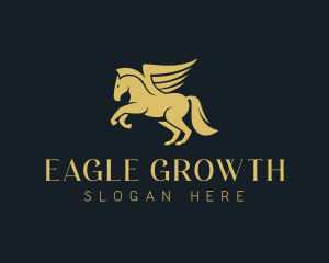 Gold Winged Horse Pegasus logo design