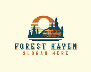 Camping Sunset Forest logo design