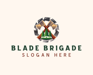 Saw Blade Axe Lumberjack logo design