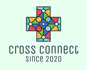 Colorful Stained Glass Cross logo