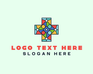 Colorful Stained Glass Cross logo