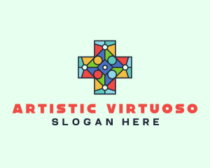 Colorful Stained Glass Cross logo design