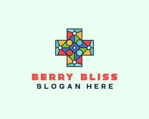 Colorful Stained Glass Cross logo design