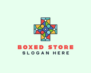 Colorful Stained Glass Cross logo design