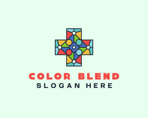 Colorful Stained Glass Cross logo design