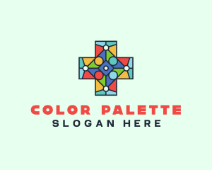 Colorful Stained Glass Cross logo design