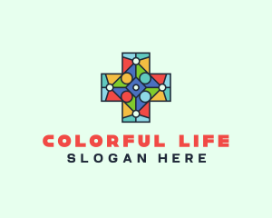 Colorful Stained Glass Cross logo design