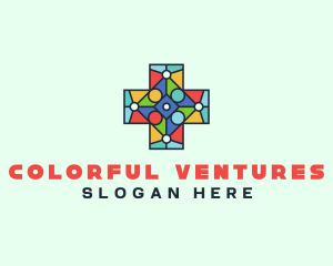 Colorful Stained Glass Cross logo design