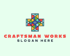 Colorful Stained Glass Cross logo design