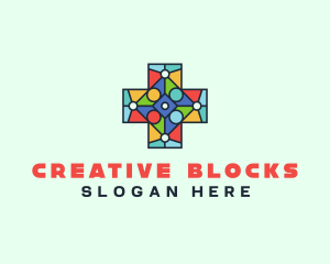 Colorful Stained Glass Cross logo design