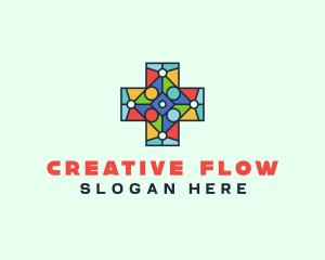 Colorful Stained Glass Cross logo design