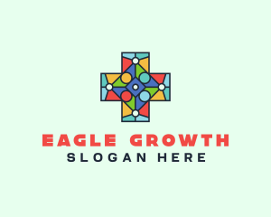 Colorful Stained Glass Cross logo design