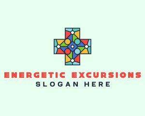 Colorful Stained Glass Cross logo design