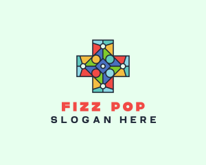 Colorful Stained Glass Cross logo design