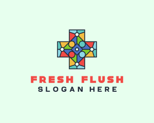 Colorful Stained Glass Cross logo design