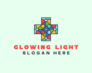 Colorful Stained Glass Cross logo design