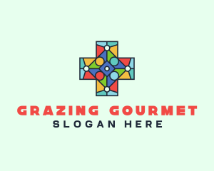 Colorful Stained Glass Cross logo design