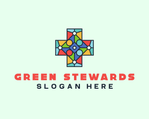 Colorful Stained Glass Cross logo design