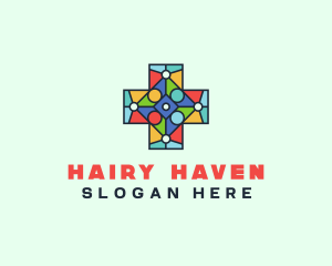 Colorful Stained Glass Cross logo design