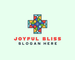 Colorful Stained Glass Cross logo design