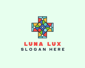 Colorful Stained Glass Cross logo design