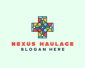 Colorful Stained Glass Cross logo design