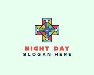 Colorful Stained Glass Cross logo design