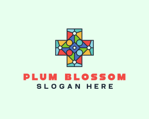 Colorful Stained Glass Cross logo design