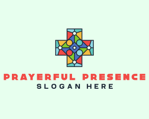 Colorful Stained Glass Cross logo design