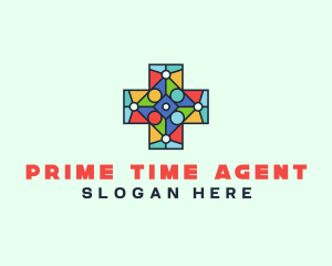 Colorful Stained Glass Cross logo design