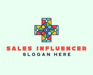 Colorful Stained Glass Cross logo design